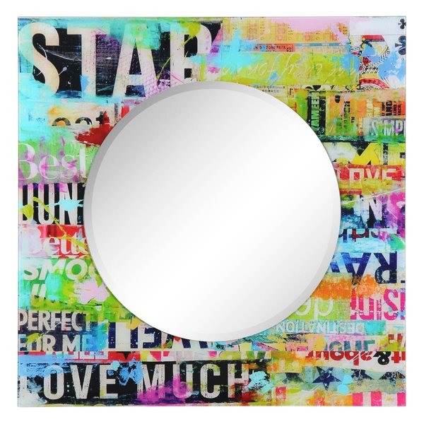 Empire Art Direct Empire Art Direct TAM-148691-3636SQ-2424R 36 in. Star Square Reverse Printed Tempered Glass Art with 24 in. Round Beveled Mirror TAM-148691-3636SQ-2424R